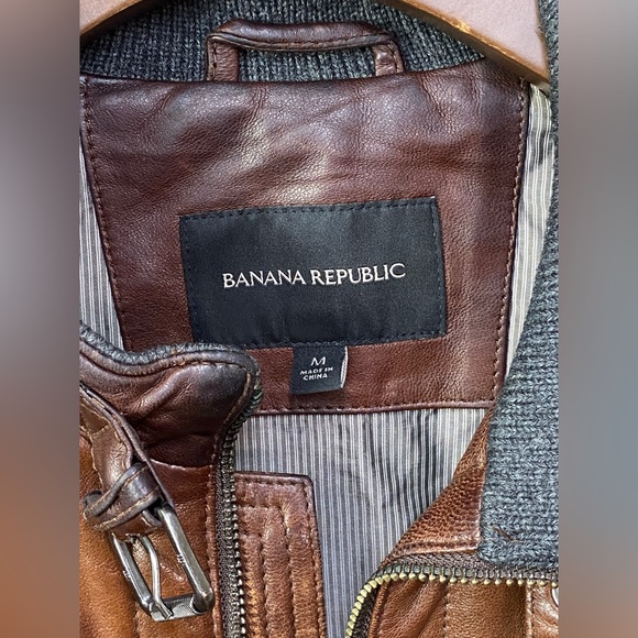 Banana Republic Men’s Brown Leather Racer Jacket - Medium - Picture 4 of 9